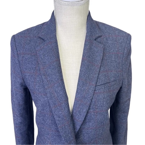 $748 Veronica Beard Blue Burgundy windowpane wool Dickey jacket Blazer sz 0 - Picture 7 of 16